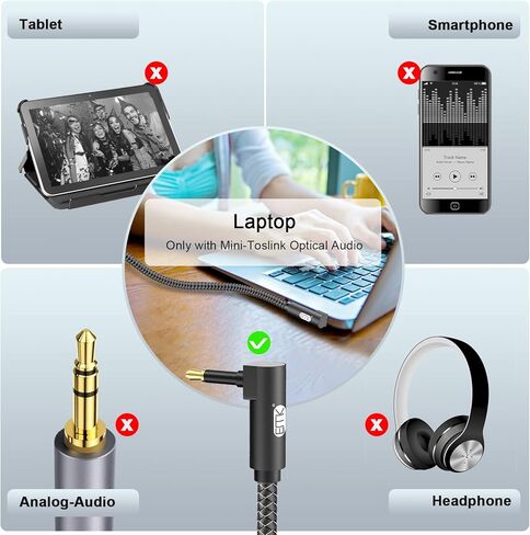 EMK Optical Audio Cable Optical Cable Digital Fiber Optic Toslink Cable for Sound Bar, TV, PS4, Xbox, Home Theater & More (2 Feet/0.6M, Slim Nylon Braided, Black1) in Kuwait