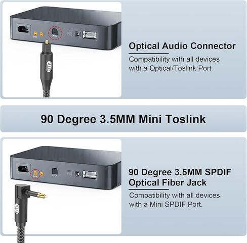 EMK Optical Audio Cable Optical Cable Digital Fiber Optic Toslink Cable for Sound Bar, TV, PS4, Xbox, Home Theater & More (2 Feet/0.6M, Slim Nylon Braided, Black1) in Kuwait