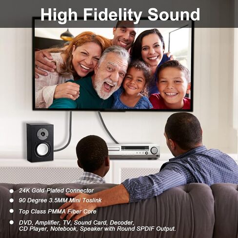 EMK Optical Audio Cable Optical Cable Digital Fiber Optic Toslink Cable for Sound Bar, TV, PS4, Xbox, Home Theater & More (2 Feet/0.6M, Slim Nylon Braided, Black1) in Kuwait