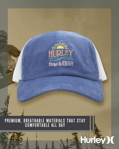 Hurley Womens Trucker Hat - Sunrise Moisture Wicking Corduroy Baseball Cap, Curved Brim Snap-Back Trucker Hats for Women in Saudi Arabia