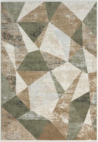 Abani Savoy Collection Area Rug - Green and Cream Geometric Design - 6'x9' - Easy to Clean - Durable for Kids and Pets - Non-Shedding - Medium Pile - Soft Feel - for Living Room, Bedroom, and Office in Saudi Arabia