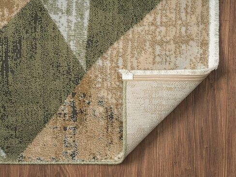 Abani Savoy Collection Area Rug - Green and Cream Geometric Design - 6'x9' - Easy to Clean - Durable for Kids and Pets - Non-Shedding - Medium Pile - Soft Feel - for Living Room, Bedroom, and Office in Saudi Arabia