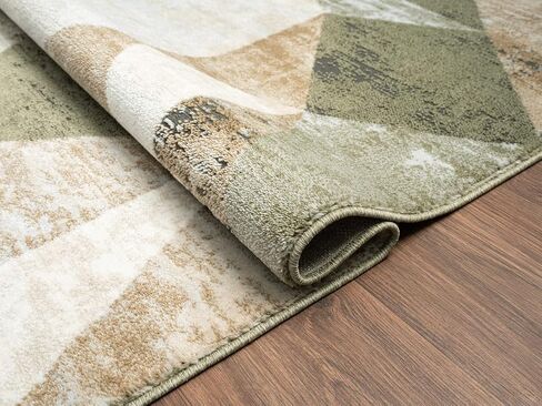 Abani Savoy Collection Area Rug - Green and Cream Geometric Design - 6'x9' - Easy to Clean - Durable for Kids and Pets - Non-Shedding - Medium Pile - Soft Feel - for Living Room, Bedroom, and Office in Saudi Arabia
