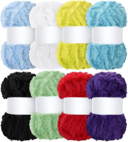 Threlaco 8 Skeins Faux Fur Yarn Super Soft Yarn Chunky Fluffy Yarn Eyelash Yarn for Crochet Knit Total Length 8x30m(8x33yds,50gx8), Multi Colors in Kuwait