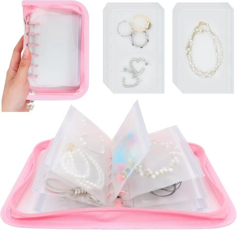 Mini Travel Jewelry Organizer Book Binder Portable Transparent Jewelry Storage Book for Women Necklace Bracelet Ring Earrings Holder Organizer Case With Clear Pockets Zippered Pouches (BLACK) in Saudi Arabia