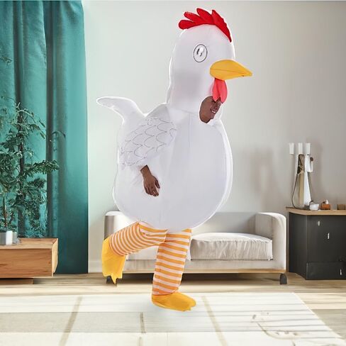 White Chicken Inflatable Plastic Jumpsuit Costume for Adults - 1 Set - Perfect for Parties & Entertainment in Saudi Arabia