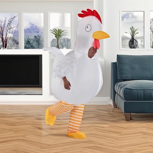 White Chicken Inflatable Plastic Jumpsuit Costume for Adults - 1 Set - Perfect for Parties & Entertainment in Saudi Arabia
