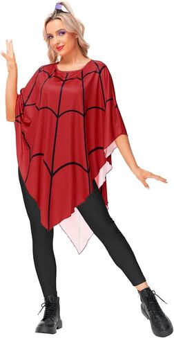 Aobute Halloween Women's Spider Web Cosplay Costume Red SpiderWeb Poncho Cloak in Saudi Arabia