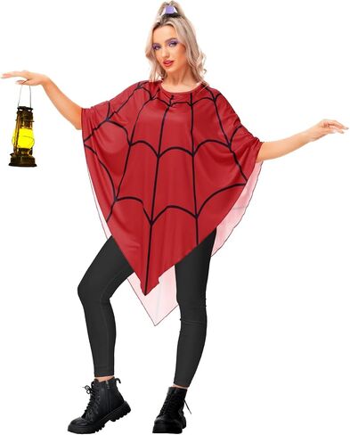 Aobute Halloween Women's Spider Web Cosplay Costume Red SpiderWeb Poncho Cloak in Saudi Arabia