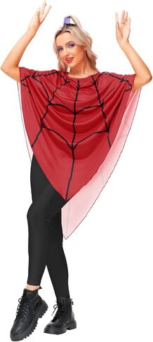 Aobute Halloween Women's Spider Web Cosplay Costume Red SpiderWeb Poncho Cloak in Saudi Arabia
