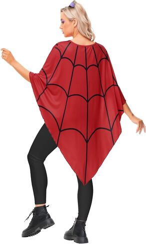 Aobute Halloween Women's Spider Web Cosplay Costume Red SpiderWeb Poncho Cloak in Saudi Arabia