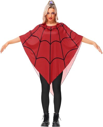 Aobute Halloween Women's Spider Web Cosplay Costume Red SpiderWeb Poncho Cloak in Saudi Arabia