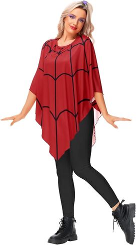 Aobute Halloween Women's Spider Web Cosplay Costume Red SpiderWeb Poncho Cloak in Saudi Arabia