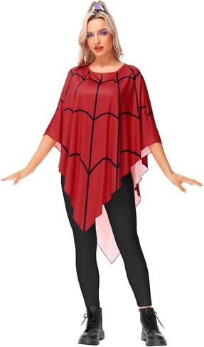 Aobute Halloween Women's Spider Web Cosplay Costume Red SpiderWeb Poncho Cloak in Saudi Arabia