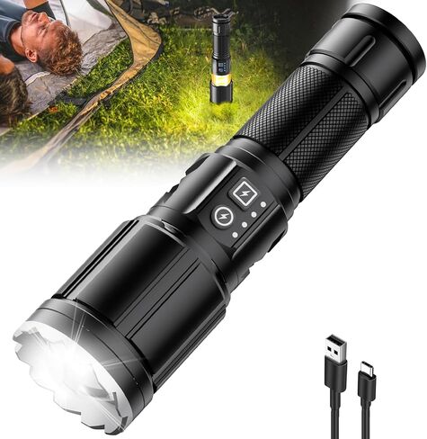 Flashlights High Lumens Rechargeable, 990000 Lumens Super bright Flashlight, Led Tactical Flashlights High Lumens 5Modes, 3500ft Long Lasting, Handheld Zoomable Flashlight for CampingEmergencySecurity in Kuwait