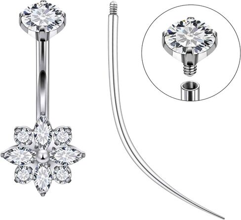 Ruifan ASTM F136 Titanium Belly Button Rings Flower Cubic Zircon Hypoallergenic Internally Threaded 14G Navel Body Piercing Jewelry 10mm 12mm 14mm For Women in Saudi Arabia