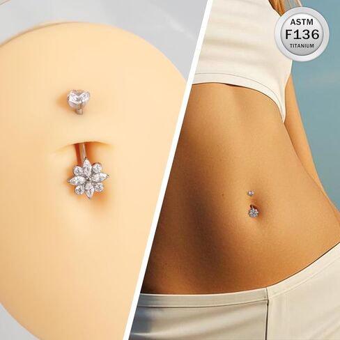 Ruifan ASTM F136 Titanium Belly Button Rings Flower Cubic Zircon Hypoallergenic Internally Threaded 14G Navel Body Piercing Jewelry 10mm 12mm 14mm For Women in Saudi Arabia