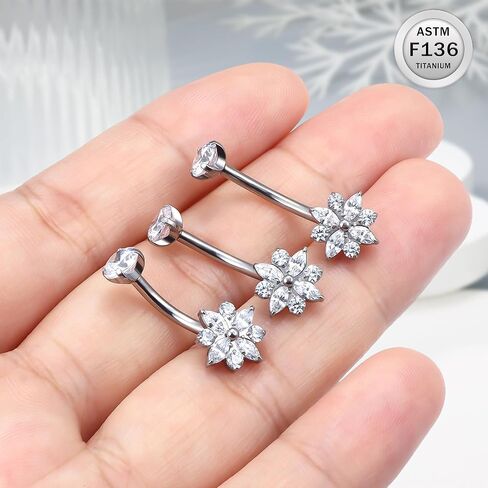 Ruifan ASTM F136 Titanium Belly Button Rings Flower Cubic Zircon Hypoallergenic Internally Threaded 14G Navel Body Piercing Jewelry 10mm 12mm 14mm For Women in Saudi Arabia