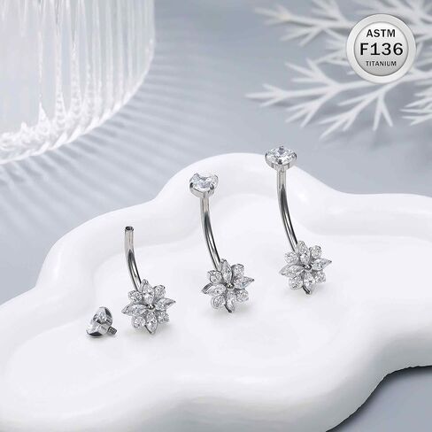 Ruifan ASTM F136 Titanium Belly Button Rings Flower Cubic Zircon Hypoallergenic Internally Threaded 14G Navel Body Piercing Jewelry 10mm 12mm 14mm For Women in Saudi Arabia