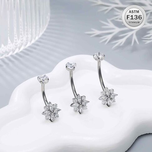Ruifan ASTM F136 Titanium Belly Button Rings Flower Cubic Zircon Hypoallergenic Internally Threaded 14G Navel Body Piercing Jewelry 10mm 12mm 14mm For Women in Saudi Arabia