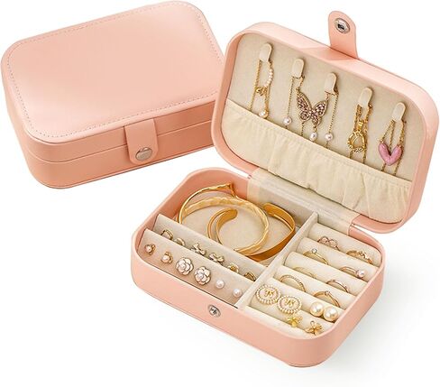 Travel Jewelry Box,Jewelry Travel Case, Small Jewelry Box,2 Layer Travel Jewlery Case, PU Leather Mini Portable Jewerly Storage Display Holder for Earrings, Ring, Necklaces, Bracelets in Saudi Arabia