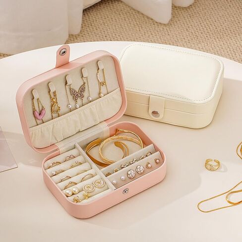 Travel Jewelry Box,Jewelry Travel Case, Small Jewelry Box,2 Layer Travel Jewlery Case, PU Leather Mini Portable Jewerly Storage Display Holder for Earrings, Ring, Necklaces, Bracelets in Saudi Arabia