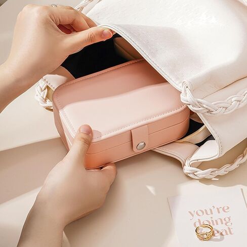Travel Jewelry Box,Jewelry Travel Case, Small Jewelry Box,2 Layer Travel Jewlery Case, PU Leather Mini Portable Jewerly Storage Display Holder for Earrings, Ring, Necklaces, Bracelets in Saudi Arabia
