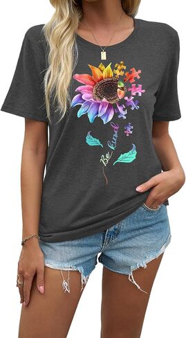 EUOW Tshirts for Womens Graphic Summer Tees Short Sleeve Loose Fit Trendy Tops in Kuwait
