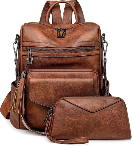 Womens Fashion Backpack Purse for Women Leather Multipurpose PU Ladies Shoulder Bag Travel bag Satchel Handbags (brown) in Kuwait
