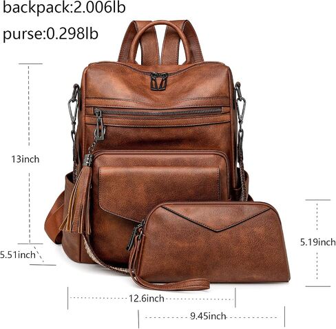 Womens Fashion Backpack Purse for Women Leather Multipurpose PU Ladies Shoulder Bag Travel bag Satchel Handbags (brown) in Kuwait