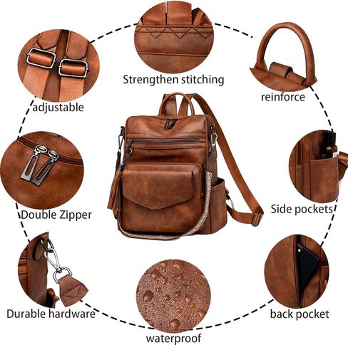 Womens Fashion Backpack Purse for Women Leather Multipurpose PU Ladies Shoulder Bag Travel bag Satchel Handbags (brown) in Kuwait