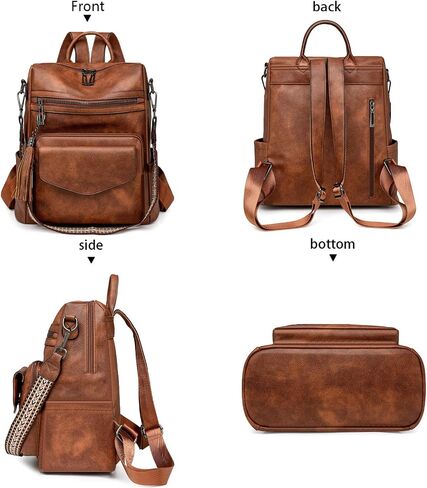 Womens Fashion Backpack Purse for Women Leather Multipurpose PU Ladies Shoulder Bag Travel bag Satchel Handbags (brown) in Kuwait