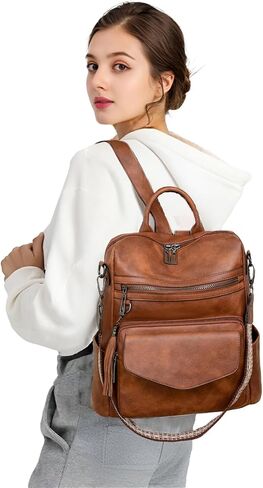 Womens Fashion Backpack Purse for Women Leather Multipurpose PU Ladies Shoulder Bag Travel bag Satchel Handbags (brown) in Kuwait