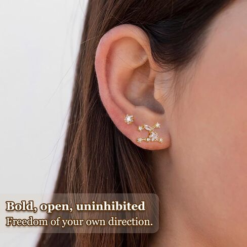 Zodiac Constellation Flat Back Stud Earrings – 14K Gold Plated Surgical Steel Studs with CZ, Dainty Screw Back Earrings for Women, Stainless Steel Flatback Stud Set Inspired Horoscope Jewelry Gifts in Kuwait