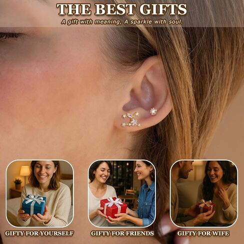 Zodiac Constellation Flat Back Stud Earrings – 14K Gold Plated Surgical Steel Studs with CZ, Dainty Screw Back Earrings for Women, Stainless Steel Flatback Stud Set Inspired Horoscope Jewelry Gifts in Kuwait