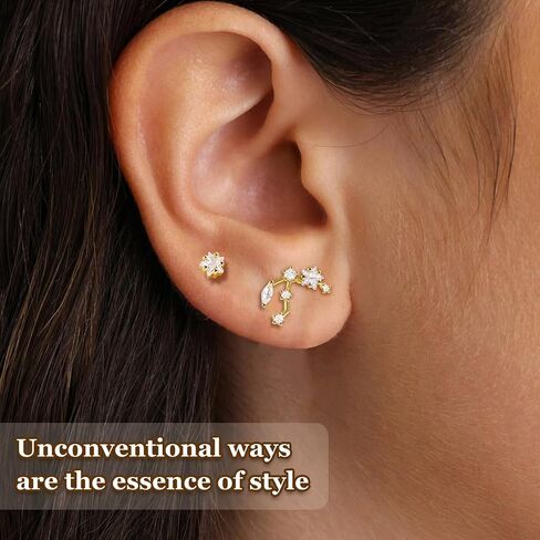 Zodiac Constellation Flat Back Stud Earrings – 14K Gold Plated Surgical Steel Studs with CZ, Dainty Screw Back Earrings for Women, Stainless Steel Flatback Stud Set Inspired Horoscope Jewelry Gifts in Kuwait