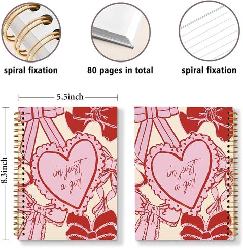 Pink Bow Coquette Notebook, Preppy Pink Journal Notebook for Teen Girls, Trendy Pink Hardcover Spiral Notebook for School Student Teacher Office, 5.5x8.3 in Kuwait