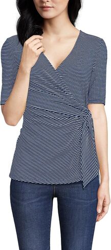 Lands' End Women's Elbow Sleeve Lightweight Jersey Side Tie Blouse in Saudi Arabia