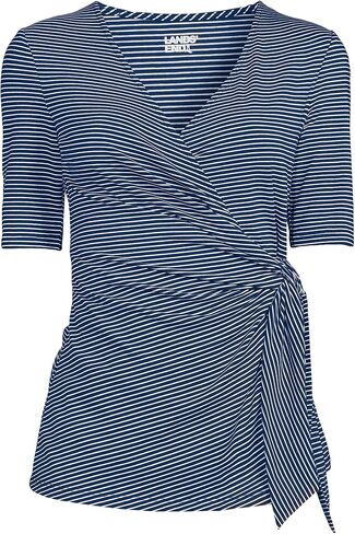 Lands' End Women's Elbow Sleeve Lightweight Jersey Side Tie Blouse in Saudi Arabia