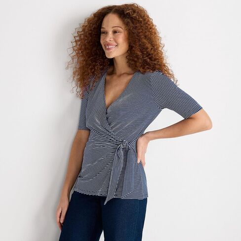 Lands' End Women's Elbow Sleeve Lightweight Jersey Side Tie Blouse in Saudi Arabia