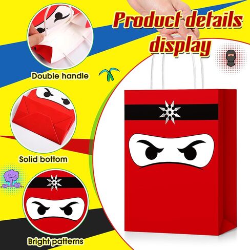 Ninja Gift Bags with Handles Ninja Birthday Party Decorations Party Favor Gift Supplies Candy Treat Bags for Kids(24 Pcs) in Saudi Arabia