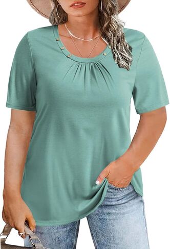Rosriss Womens-Plus-Size-Top-Top-Tops Discual Short Scoop Scoop Neck Summer Summer in Saudi Arabia