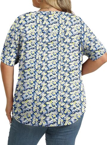 Rosriss Womens-Plus-Size-Top-Top-Tops Discual Short Scoop Scoop Neck Summer Summer in Kuwait