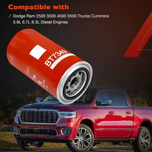 5.9L 6.7L Cummins Oil Filters Fit for Dodge Ram 2500 3500 4500 5500 Trucks 8.3L Diesel Engines, Replaces BT7349, 5083285AA, P550722 (3 Pack) in Saudi Arabia