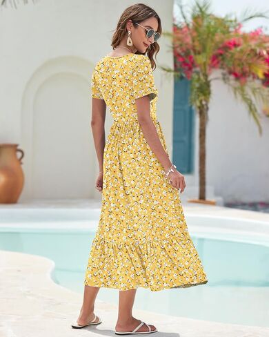 أوسيلي الصيف فساتين النساء 2025 Flowy Short Sleeve Maxi Dress V V الرقبة غير الرسمية in Kuwait