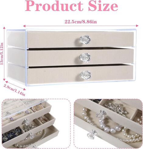 منظم مجوهرات أكريليك من 3 مستويات مع بطانة مخملية ، صندوق مجوهرات أكريليك أنيقة للتخزين الخالي من الغبار ، صندوق مخملي متعدد الاستخدامات مع مقصورات قابلة للتعديل لتنظيم مخصص in Kuwait