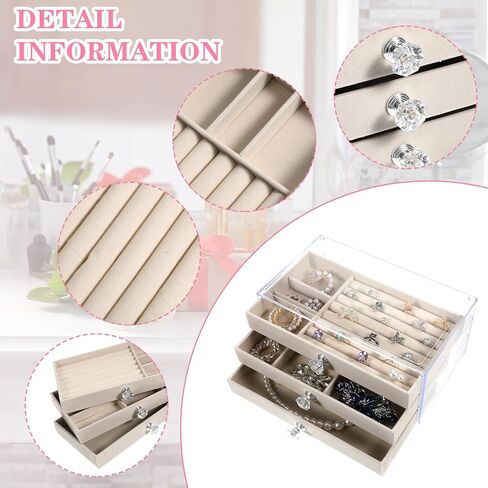 منظم مجوهرات أكريليك من 3 مستويات مع بطانة مخملية ، صندوق مجوهرات أكريليك أنيقة للتخزين الخالي من الغبار ، صندوق مخملي متعدد الاستخدامات مع مقصورات قابلة للتعديل لتنظيم مخصص in Kuwait