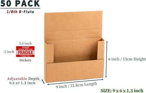 صناديق بريدية صغيرة لأقراص DVD للشحن ، 9 × 6 × 1.3 بوصة ، متعمقة ، بنية ، 25 عبوة مع ملصقات هشة in Kuwait