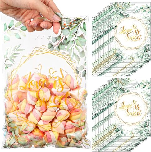 50 Pcs Baby Shower Party Favors Bags Baby Plastic Drawstring Gift Candy Goodies Treat Bags for Guest Greenery Woodland Theme Baby Boy Girl Birthday Gender Reveal Decor Supplies 9 x 6 Inch in Saudi Arabia