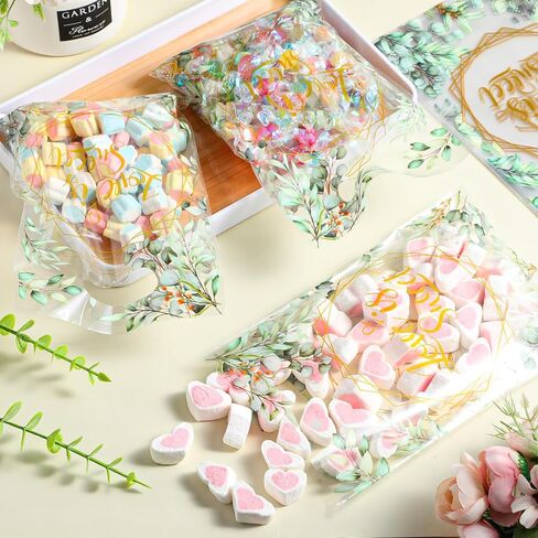 50 Pcs Baby Shower Party Favors Bags Baby Plastic Drawstring Gift Candy Goodies Treat Bags for Guest Greenery Woodland Theme Baby Boy Girl Birthday Gender Reveal Decor Supplies 9 x 6 Inch in Saudi Arabia